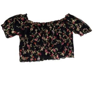 Forever 21 + Black Floral Off-Shoulder Blouse Size 3X